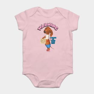 Funny Cute Doxie Dog wearing fashion on Dachshund wearing Tight Shorts Baby Bodysuit